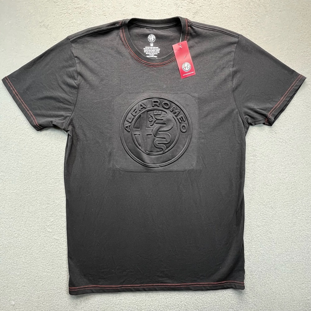 NWT Alfa Romeo Men's Black Short Sleeve T-Shirt‎ Embossed Logo Size M